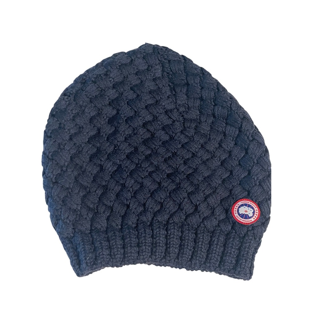 Canada Goose Merino Wool Beanie Ink Blue Textured Knit Arctic Program Hat O/S
